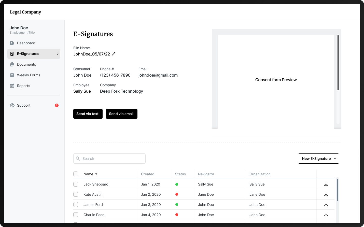 electronic signature screen