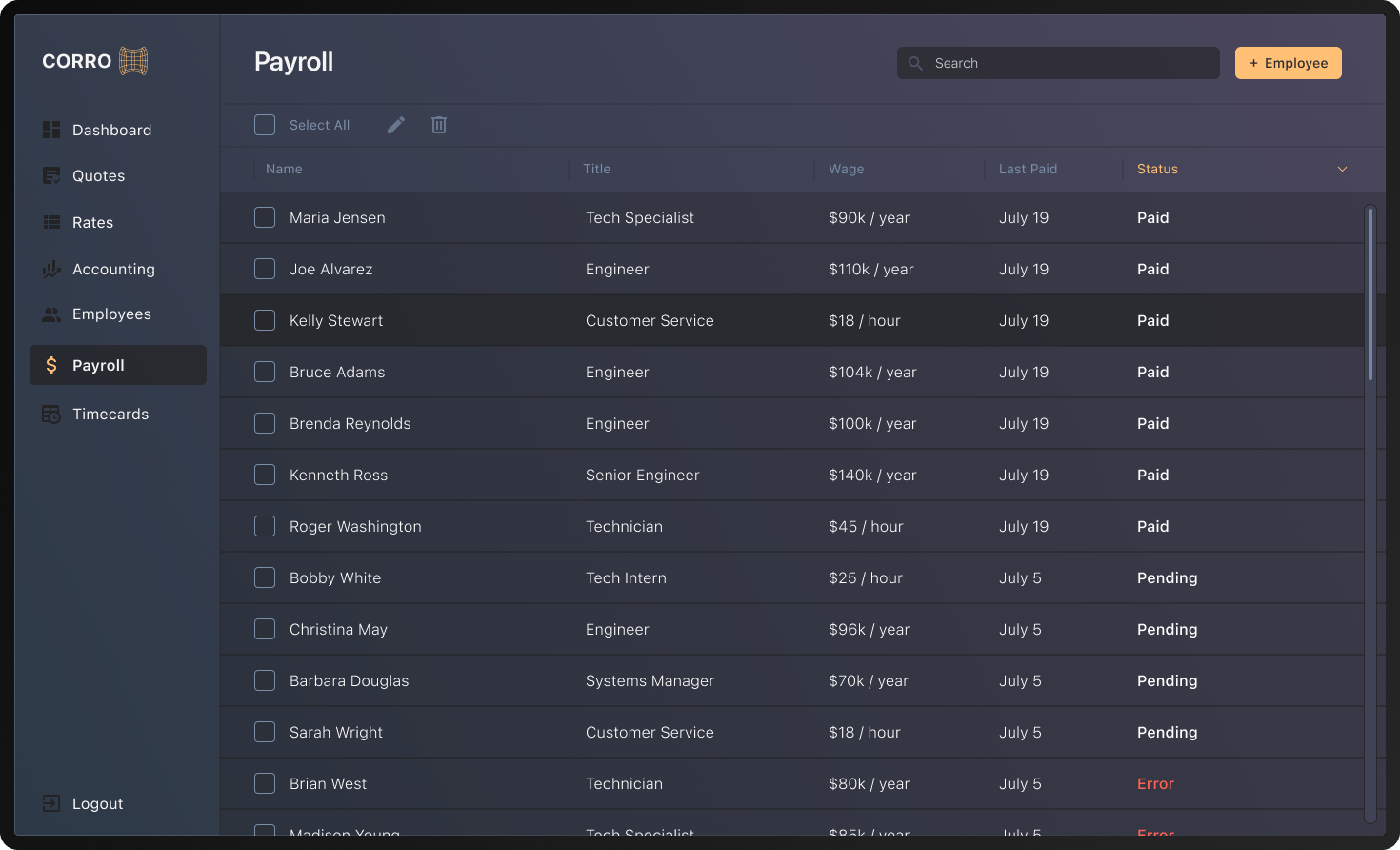 payroll screen