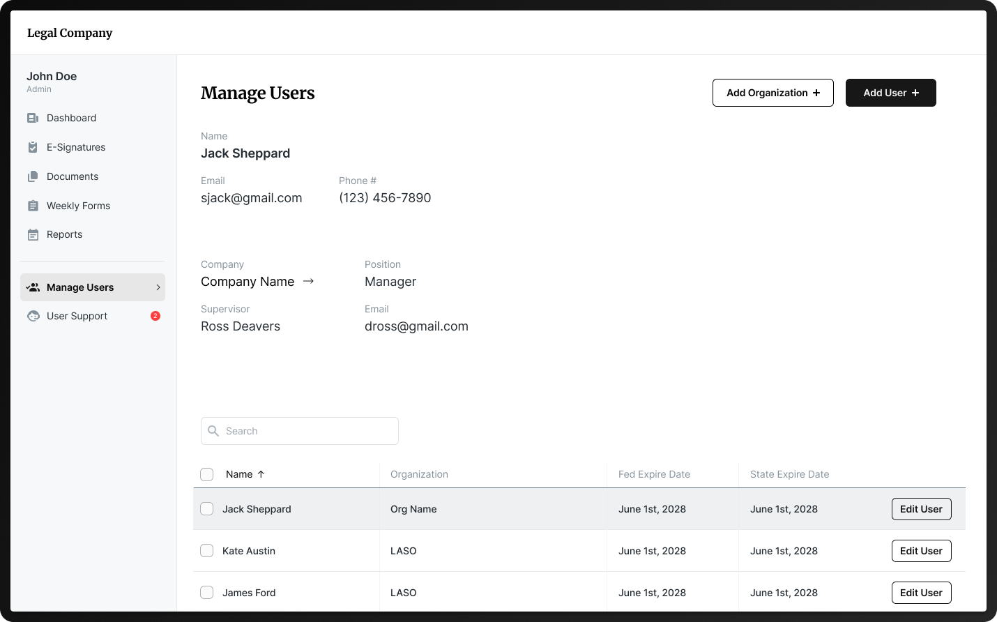 employee management screen
