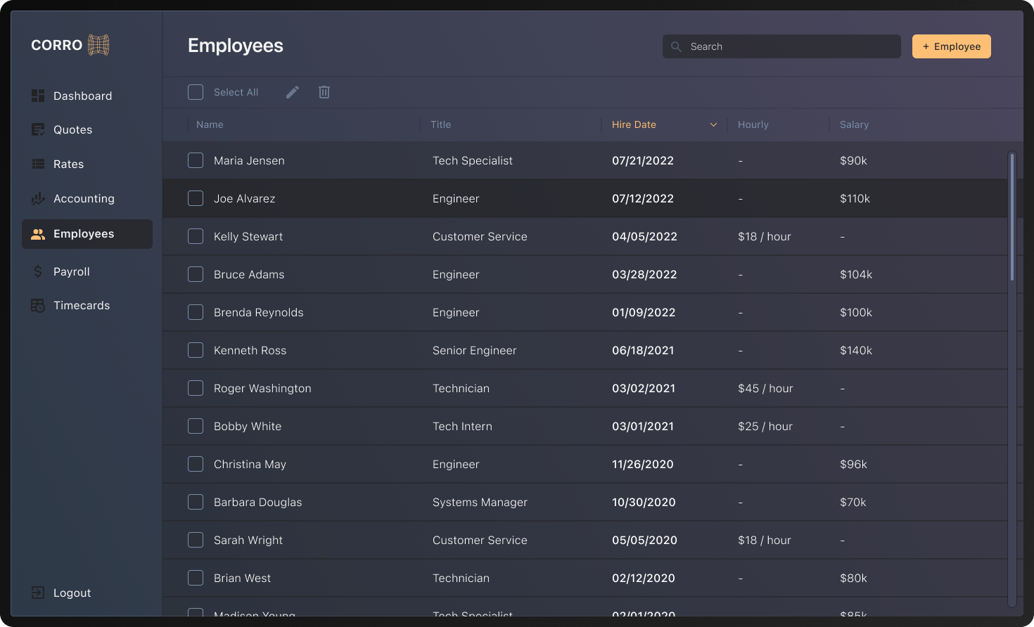 employee management software ui