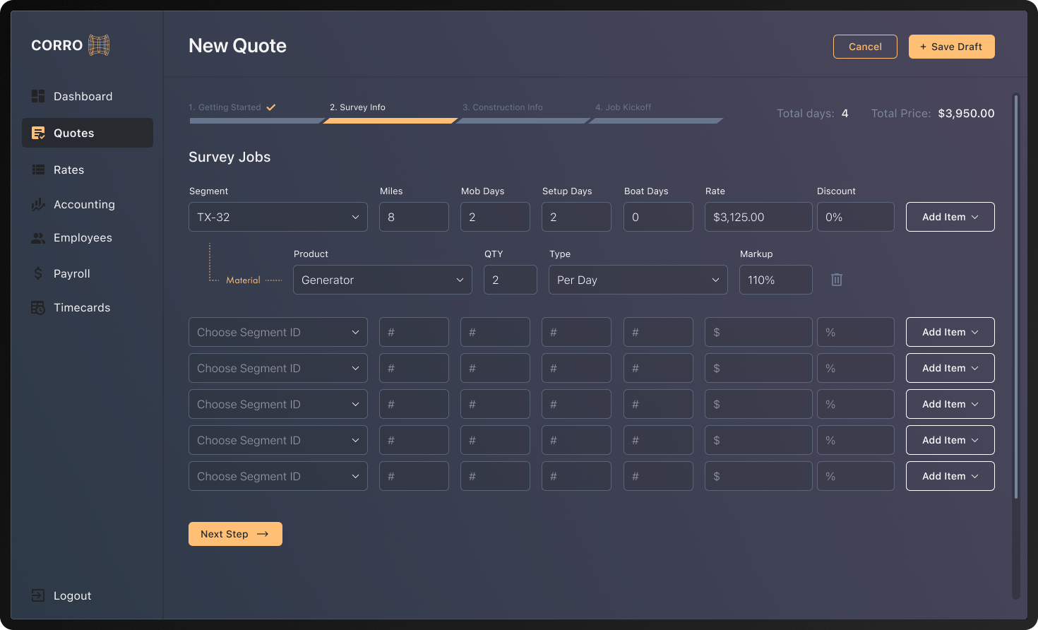 creating a survey job screen